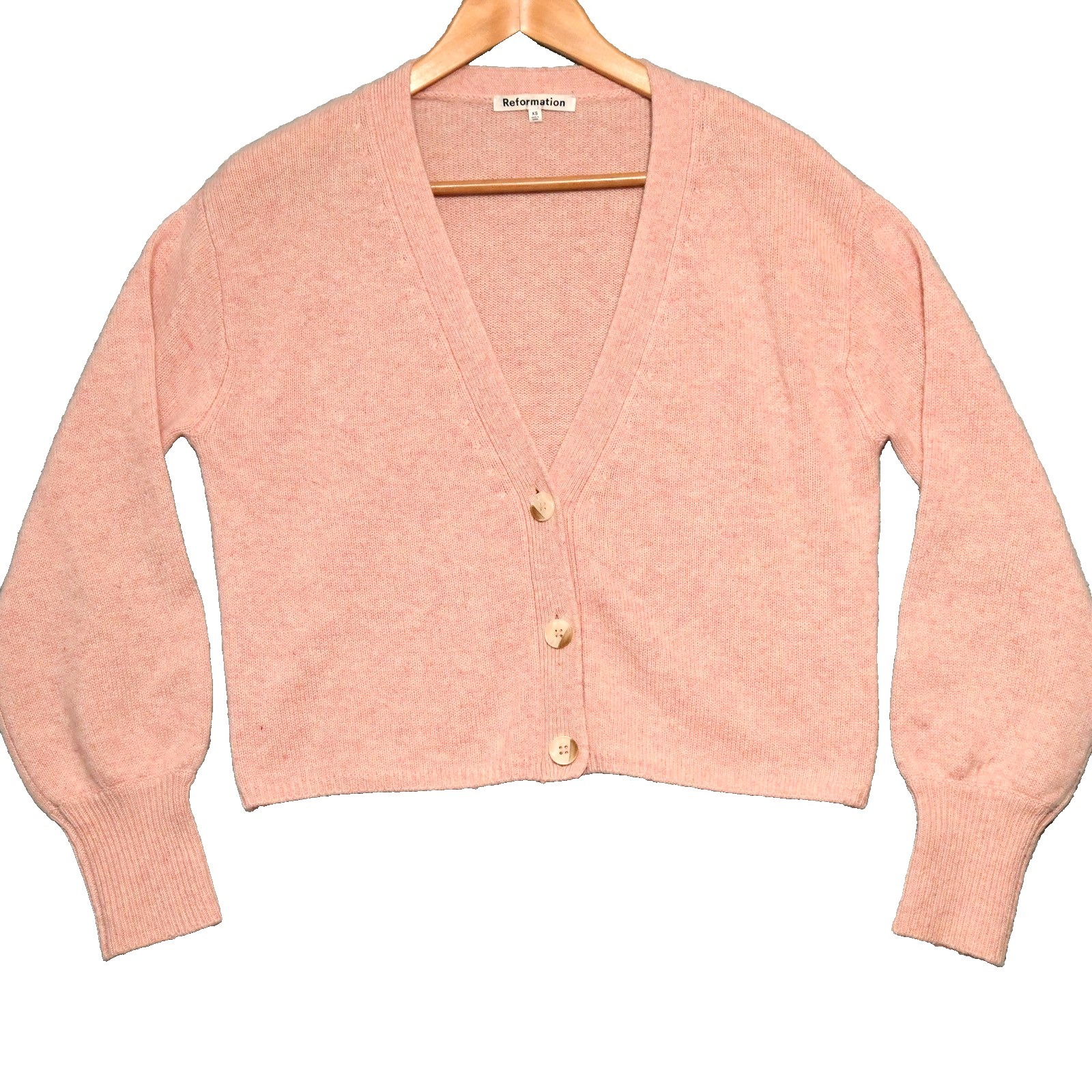 Reformation Cardigan Sweater 100% Cashmere V Neck Cropped Pink Xs Oversized Cozy